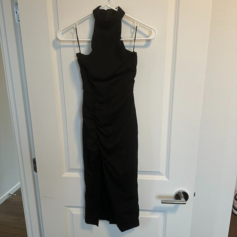 Superdown Black Mansa Slit High Neck Dress